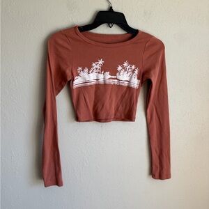 Billabong Salmon Pink Beach Graphic Long Sleeve Cropped Tee Womens XS Coastal